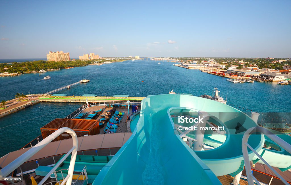 Nassau Nassau Bahamas.View from the cruise line ship to the port and Nassau bay Cruise - Vacation Stock Photo