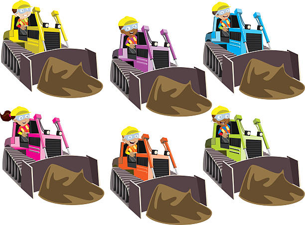 ilustraciones, imágenes clip art, dibujos animados e iconos de stock de construcción para niños - earth mover bulldozer construction equipment digging