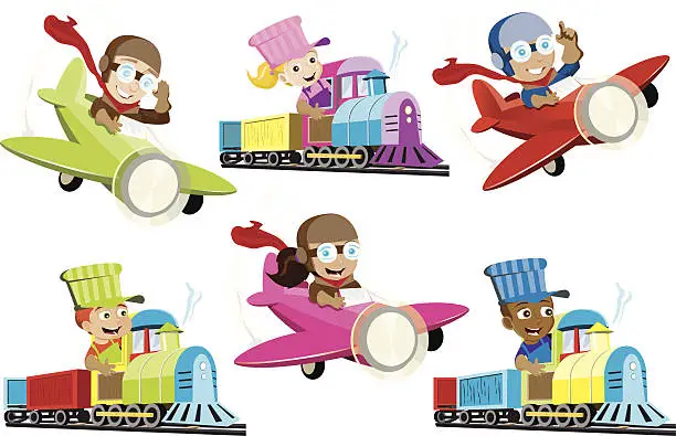 Vector illustration of Little Train Conductors and Pilots