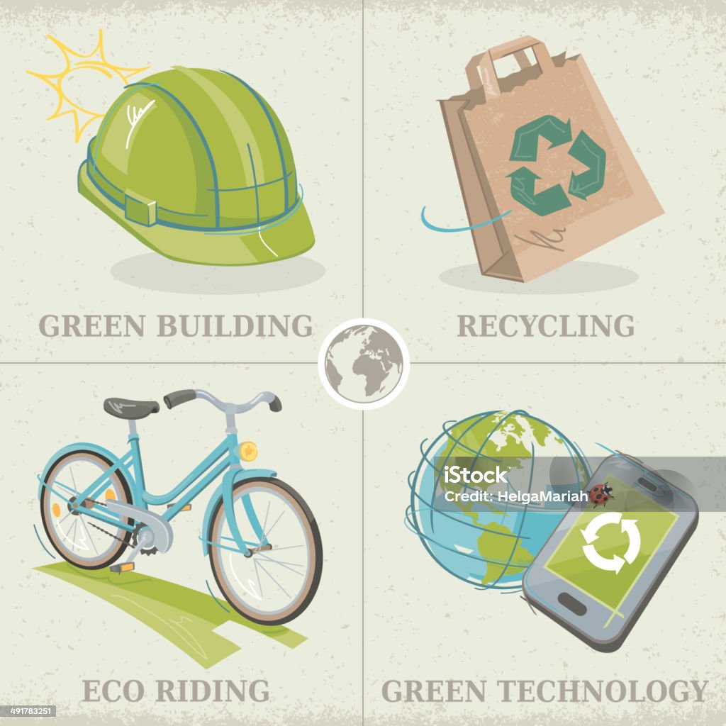 Edifício verde ecologia conceito de reciclagem de tecnologia verde Eco Equitação - Royalty-free Bicicleta arte vetorial
