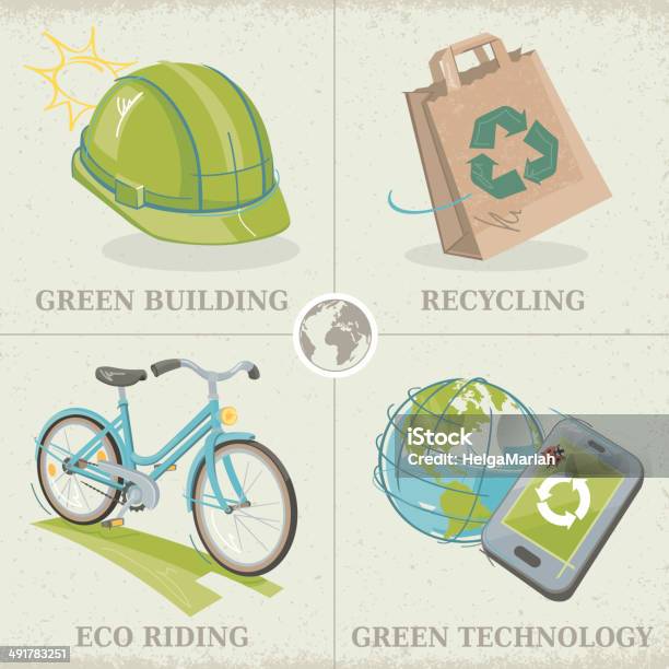 Edifício Verde Ecologia Conceito De Reciclagem De Tecnologia Verde Eco Equitação - Arte vetorial de stock e mais imagens de Bicicleta