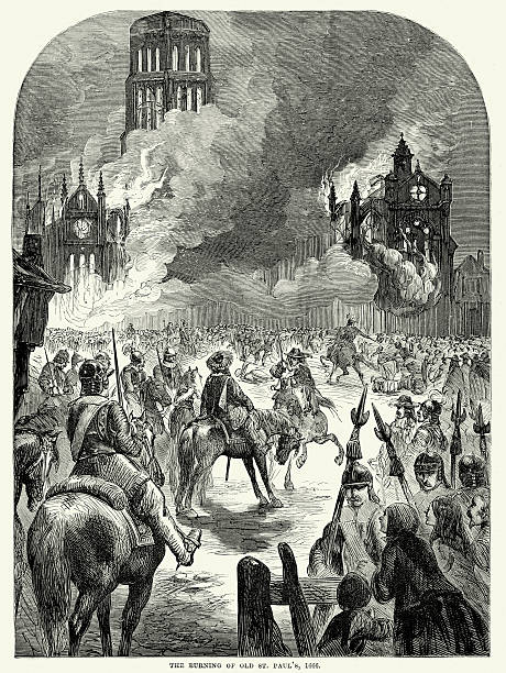 Burning of Old St Paul's vector art illustration