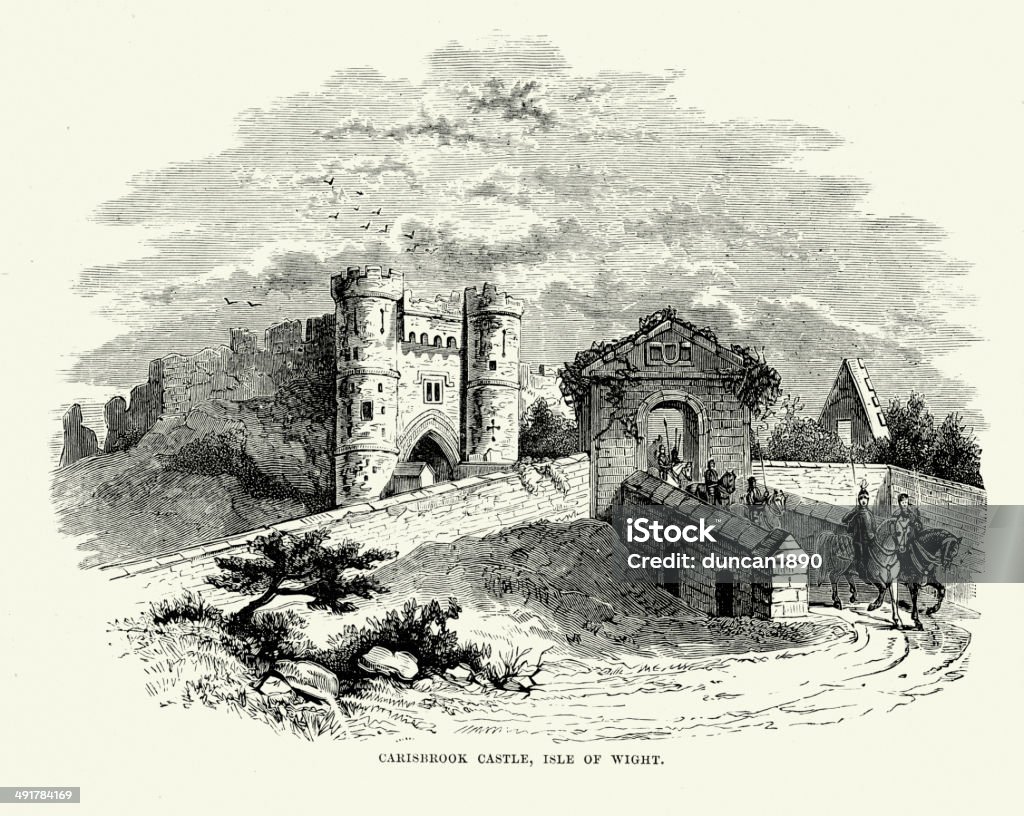 Carisbrook Castle Carisbrooke Castle a historic motte-and-bailey castle located in the village of Carisbrooke, near Newport, Isle of Wight, England. Charles I was imprisoned at the castle in the months prior to his trial. Castle stock illustration