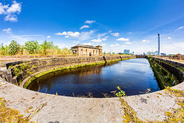 Govan Graving Dock, Glasgow Graving Dock No.1: one of the dry docks, and the ruins of the old pumping station, on the River Clyde at Govan in Glasgow. govan stock pictures, royalty-free photos & images