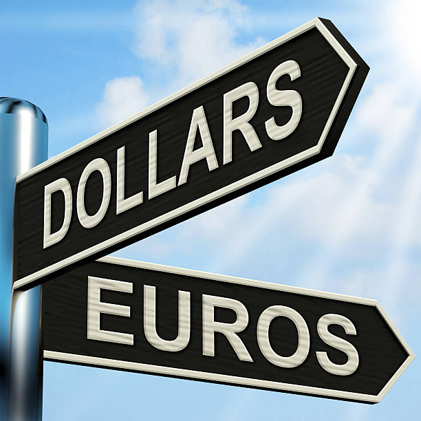 istock Dollars Euros Signpost Shows Foreign Currency Exchange 491784961