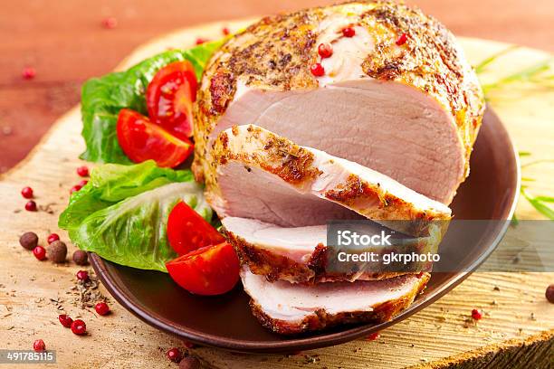 Marinated Roast Ham Stock Photo - Download Image Now - Adipose Cell, Backgrounds, Baked