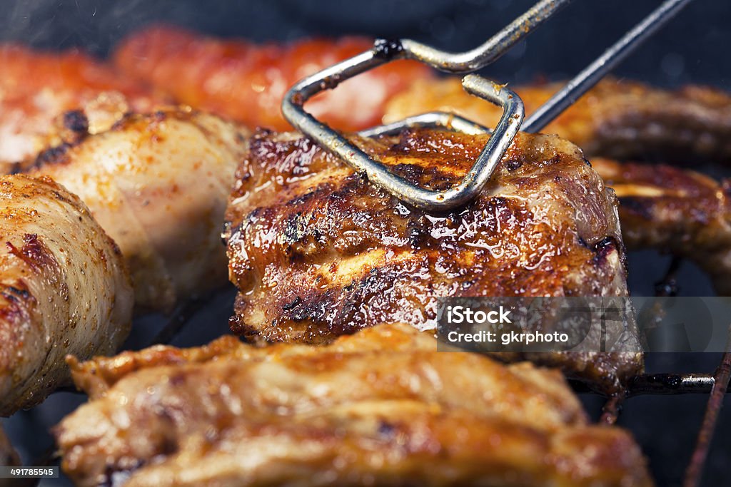 pork ribs with bbq pork ribs with barbecue Barbecue - Meal Stock Photo