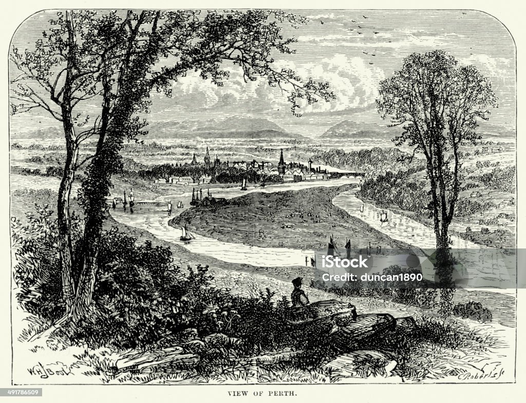 Perth, Scotland View of Perth, Scotland, 19th Century 19th Century stock illustration