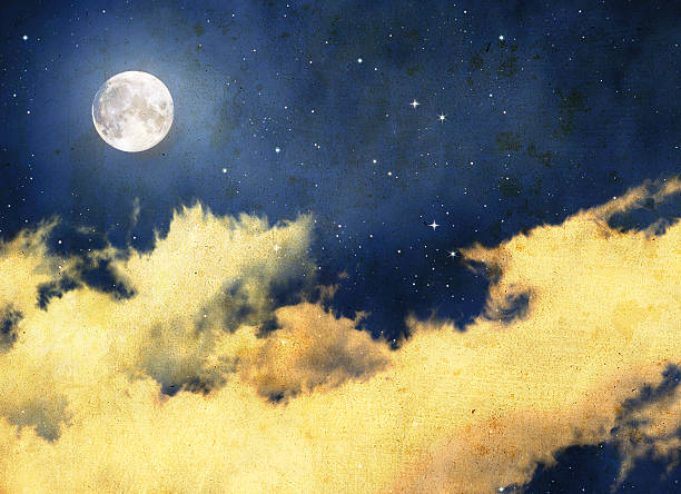 istock Vintage night sky background with full moon and clouds 491786510
