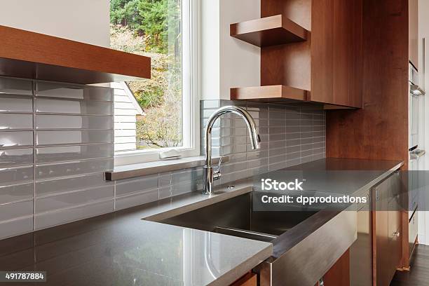 Modern Bright Sleek Kitchen Stock Photo - Download Image Now - Sink, Farmhouse, Kitchen