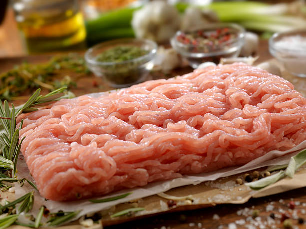 Raw Ground Chicken Raw Ground Chicken Breast with Fresh Herbs and Spices- Photographed on Hasselblad H3D2-39mb Camera comfort food stock pictures, royalty-free photos & images