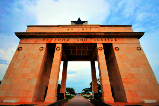 Accra, Ghana: Independence Arch /  Black Star Gate - located on Black Star Square, aka Independence Square - Triumphal arch celebrating Ghana's independence - photo by M.Torres