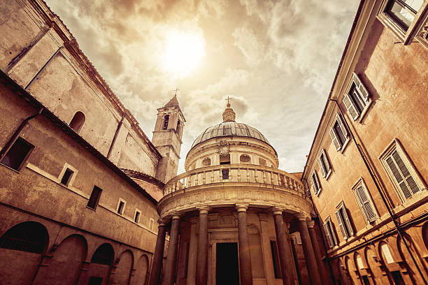 The so-called Tempietto is a small commemorative tomb built by Donato Bramante, 1502, in the courtyard of San Pietro in Montorio church.