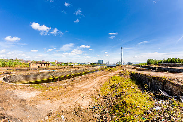 Govan Graving Dock, Glasgow Graving Dock No.2: one of the dry docks, and the ruins of the old pumping station, on the River Clyde at Govan in Glasgow. govan stock pictures, royalty-free photos & images