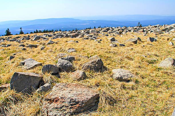 View of stone landscape on the mountain Brocken in national park Harz, Germany
