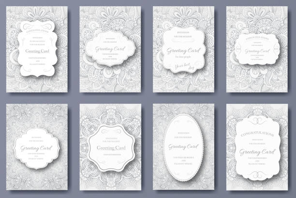 satz von hochzeit karte flyer seiten-ornament. traditionelle kunst - beautiful elegance concepts white stock-grafiken, -clipart, -cartoons und -symbole