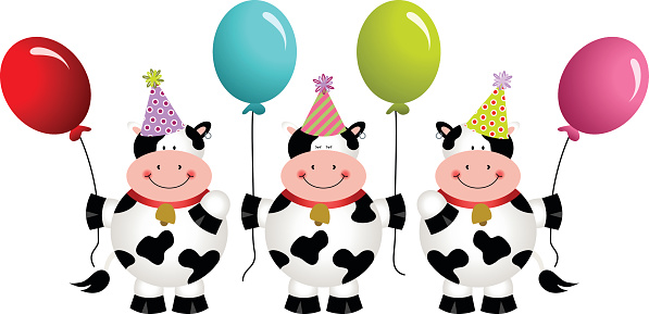 Birthday cows with balloons