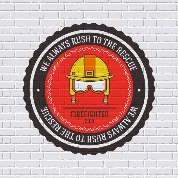firefighter label template of emblem element for your product firefighter label template of emblem element for your product or design, web and mobile applications with text. Vector illustration with thin lines isolated icons on stamp symbol safety american football player stock illustrations