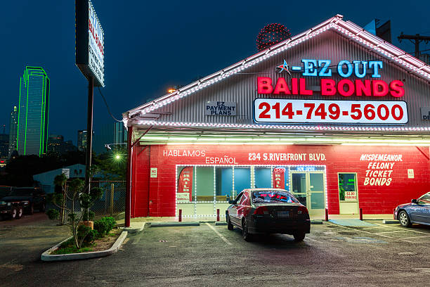 EZ Out Bail Bonds, Dallas Dallas, Texas, United States - June 6, 2015: EZ Out Bail Bonds in downtown Dallas Texas. bail law stock pictures, royalty-free photos & images