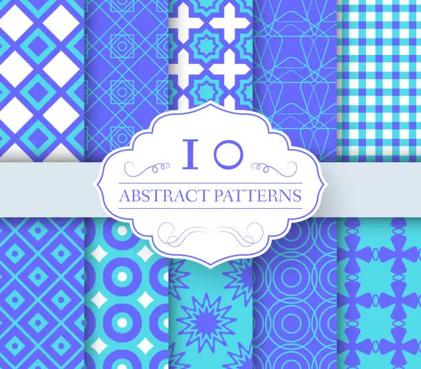 Vector illustration of Set of blue seamless pattern. Template for greeting card