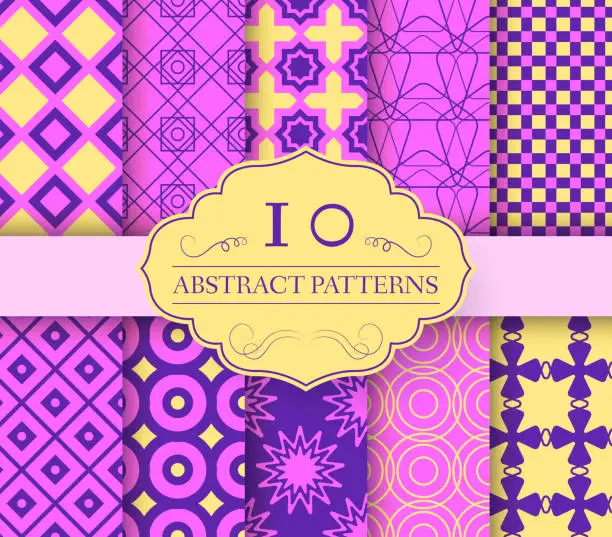 Vector illustration of Set of purple seamless pattern. Template for greeting card