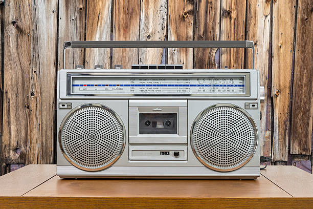 istock Vintage Boombox on Table with Rustic Cabin Wall 491803312