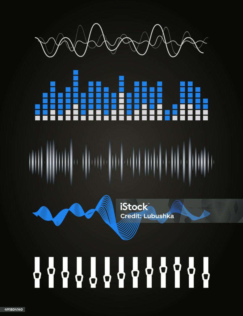 Audio equalizer Vector music sound waves set. Audio digital equalizer technology, console panel, pulse musical. Sound Wave stock vector