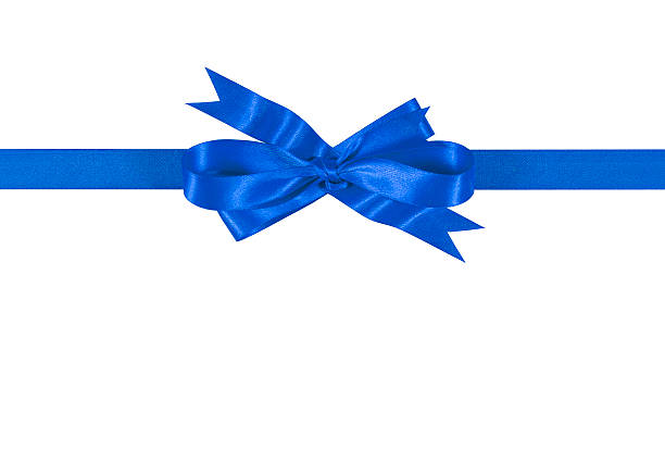 istock Blue gift ribbon bow isolated on white background straight horiz 491804682