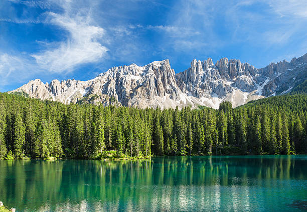 Lake Carezza- Karersee, Trentino-Alto Adige, Italy Lake Carezza- Karersee,near Bolzano, Trentino-Alto Adige, Italy trentino south tyrol stock pictures, royalty-free photos & images