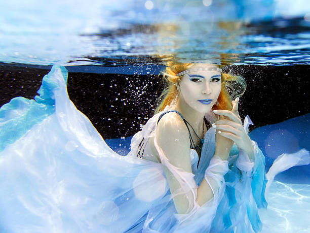 istock blonde young beautiful woman as air element underwater 491816626