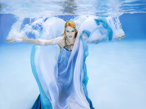istock blonde young beautiful woman as air element underwater 491816638