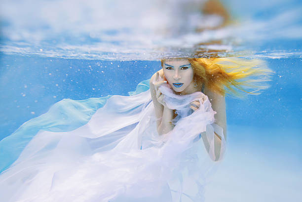 istock blonde young beautiful woman as air element underwater 491816664