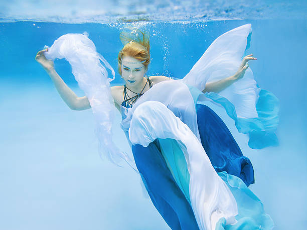 istock blonde young beautiful woman as air element underwater 491816690