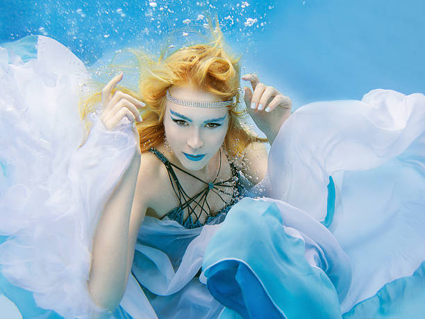 istock blonde young beautiful woman as air element underwater 491816724