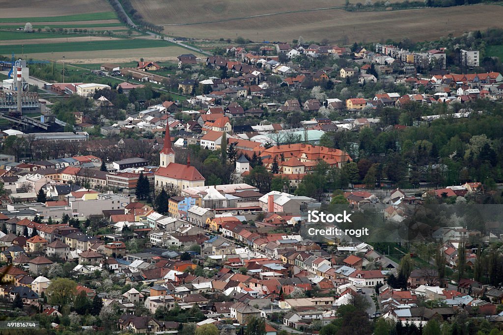 Aerial View of Bystrice pod Hostynem Town The aerial view of the town Bystrice pod Hostynem in the Zlin region, Czech Republic. 2015 Stock Photo