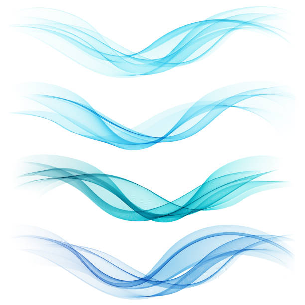 ilustraciones, imágenes clip art, dibujos animados e iconos de stock de conjunto de abstracto azul olas. ilustración vectorial - white background colors striped part of