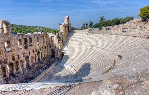 The Odeon of Herodes Atticus is a stone theatre structure located on the southwest slope of the Acropolis of Athens. It was built in 161 AD by the Athenian magnate Herodes Atticus in memory of his wife, Aspasia Annia Regilla.