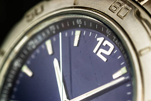istock Macro closeup of a silver watch face 491823624