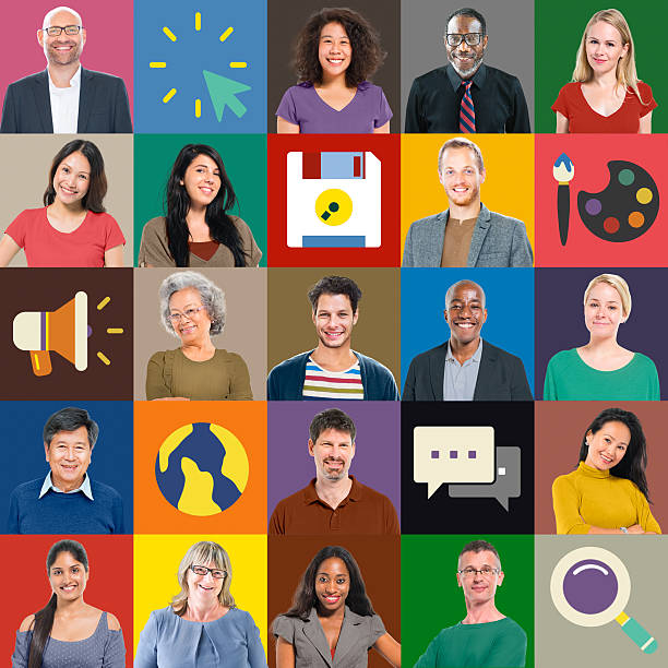 istock Multiethnic People Colorful Smiling Portrait Technology Concept 491825796