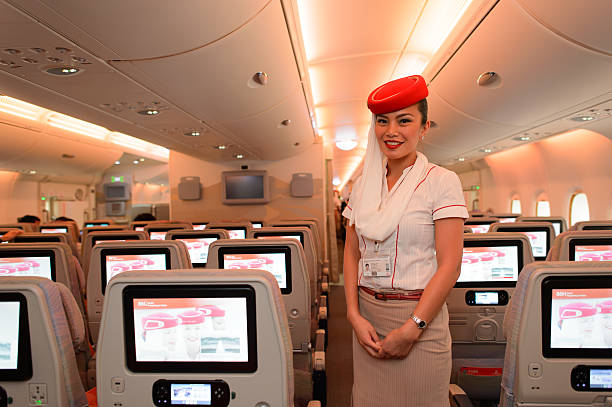 Emirates Airbus A380 crew member stock photo