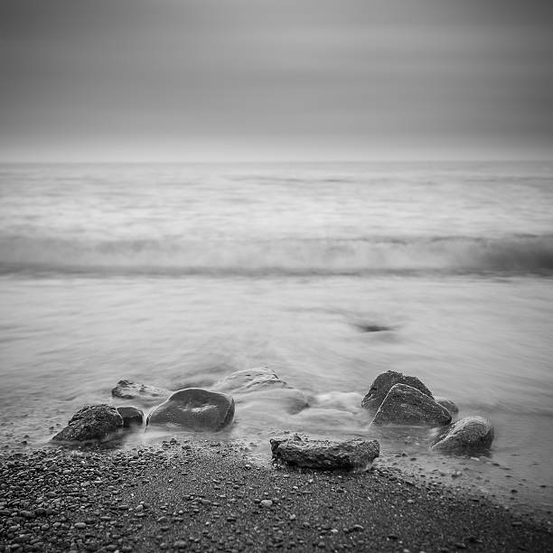 istock Minimalist Seascape. Coastal Sunrise. Black and white. 491826684
