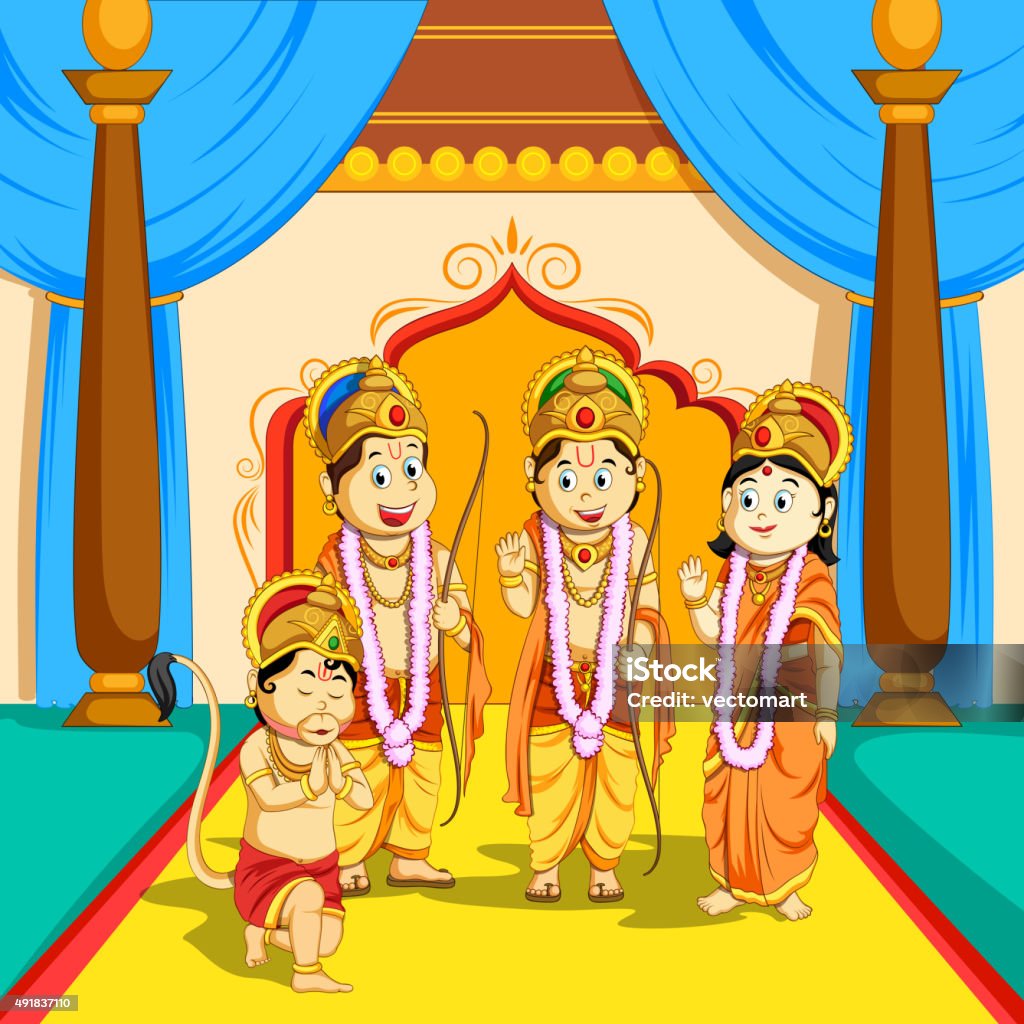 Lord Rama Sita Laxmana And Hanuman In Dussehra Poster Stock Illustration -  Download Image Now - iStock