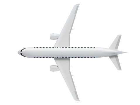Comercial airplane top view with clipping path.