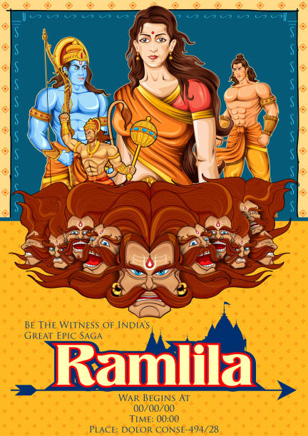 Lord Rama Sita Laxmana Hanuman And Ravana In Dussehra Poster Stock  Illustration - Download Image Now - iStock