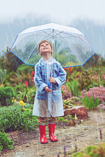 Full length shot of a young boy standing outside in the rainhttp://195.154.178.81/DATA/i_collage/pi/shoots/805690.jpg