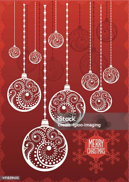 Fundo De Natal De Bolas Para Árvore - Arte vetorial de stock e mais imagens de Bola de Árvore de Natal - Bola de Árvore de Natal, Branco, Fundo vermelho