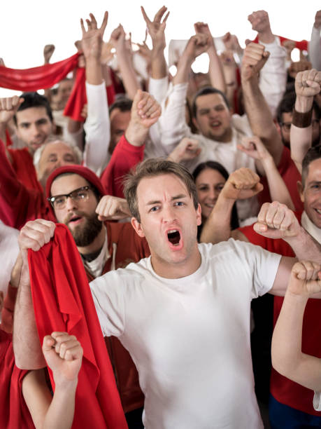 istock Group of ecstatic sport fans cheering and looking at camera. 491839766