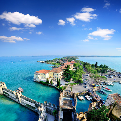 Aerial view of Sirmione on Lake Garda, Italy. Composite photo
