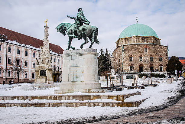 Bronze statue of Hungarian King Saint Stephen on horseback which stands outside Matthias church in Budapest, Hungary