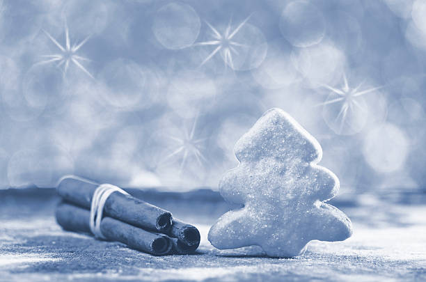 istock Christmas tree biscuit and cinnamons stick on grey,light background. 491842228